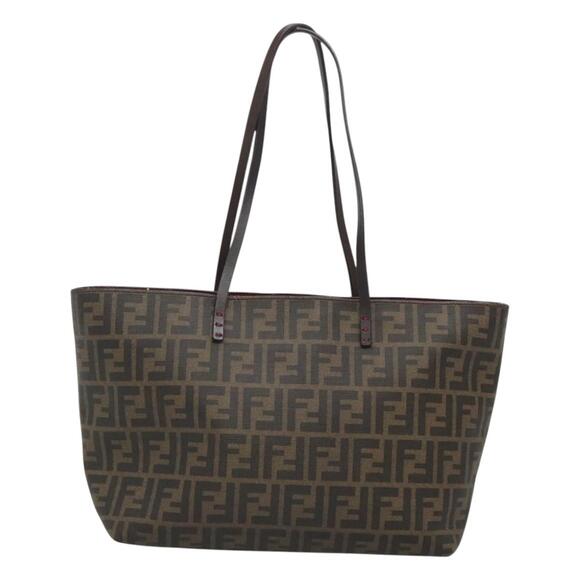 FENDI Zucca Canvas Tote Bag Pvc Black Brown - Picture 3 of 12